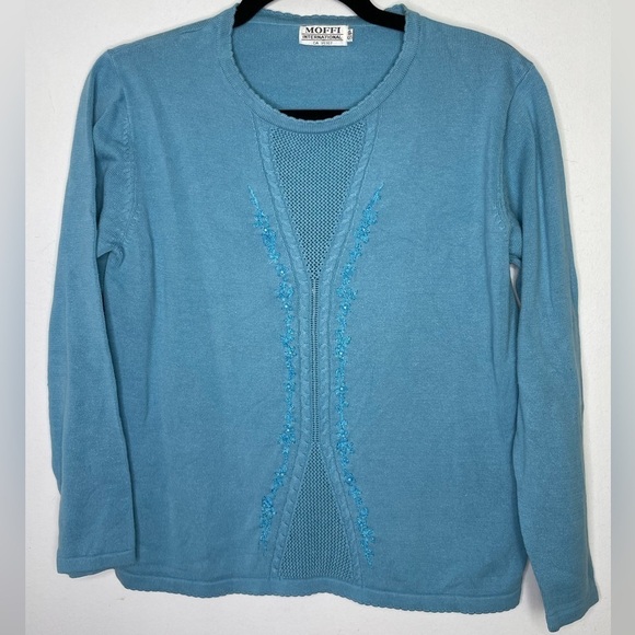 Vintage dainty floral embroidery blue sweater - Picture 1 of 8